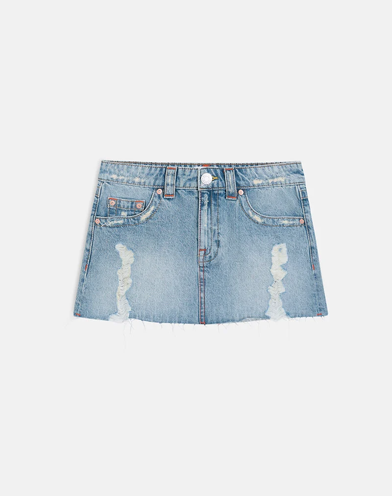 Mini-jupe en jean à ourlet brut déchiré, couleur « True Blue »