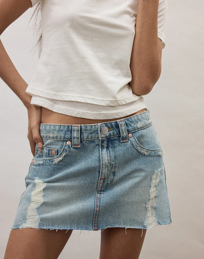 Mini-jupe en jean à ourlet brut déchiré, couleur « True Blue »