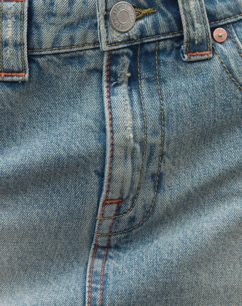 Mini-jupe en jean à ourlet brut déchiré, couleur « True Blue »