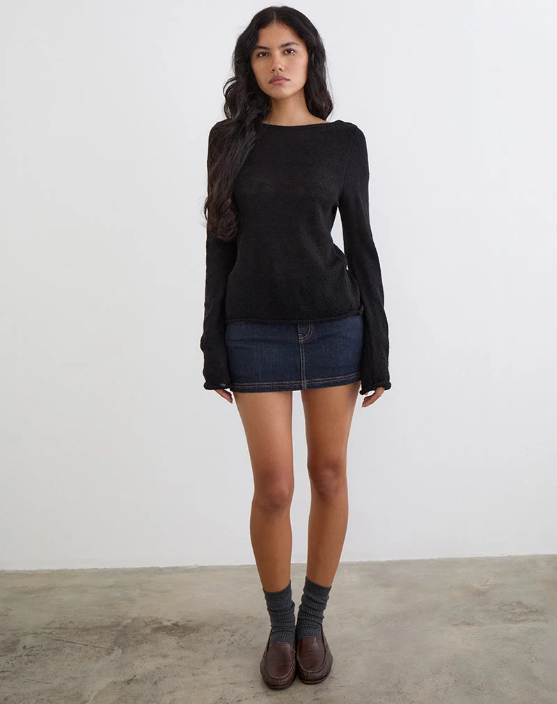 Mini-jupe en jean taille basse, couleur indigo