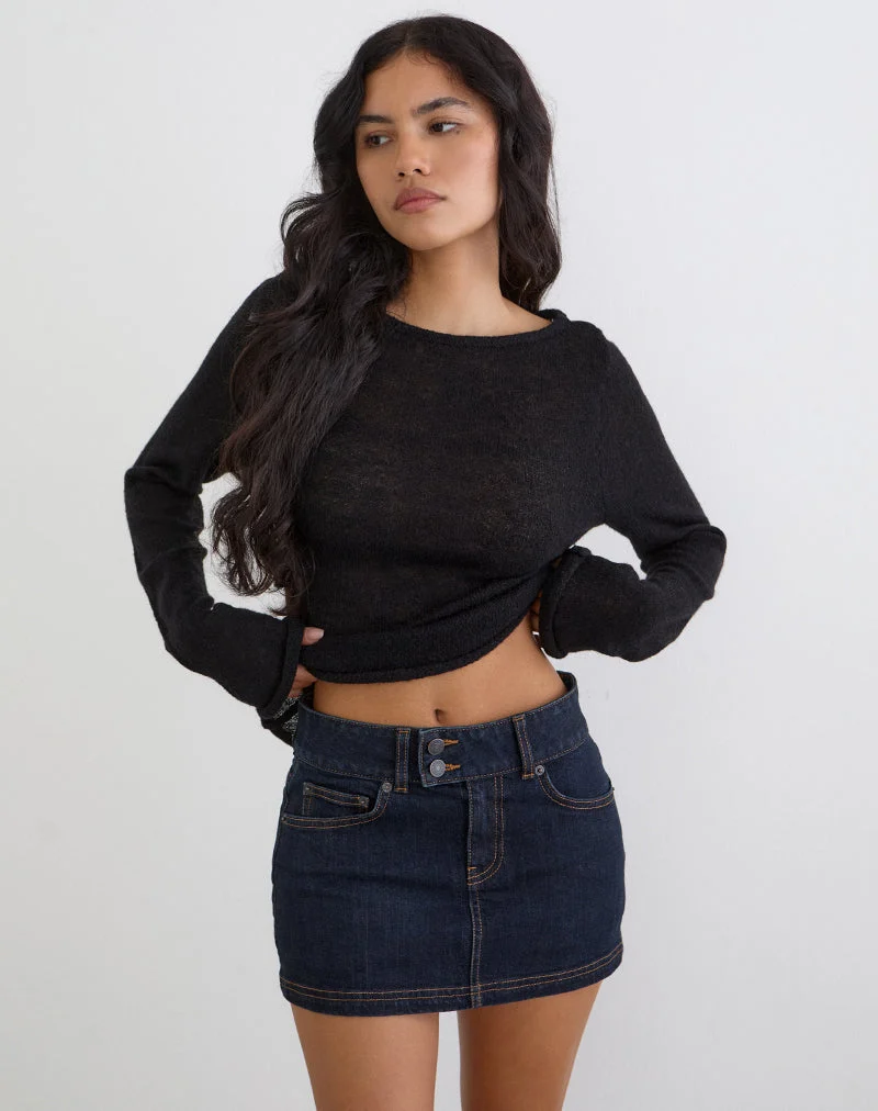 Mini-jupe en jean taille basse, couleur indigo