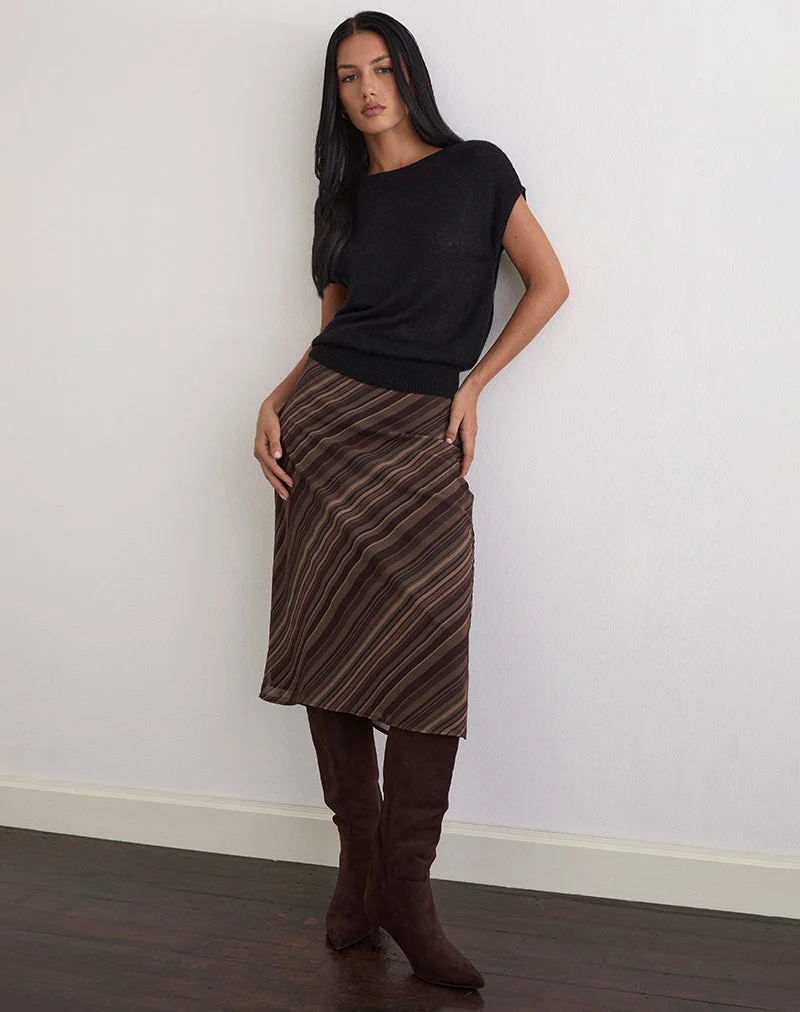 Abetzi Midi Skirt in Chiffon Mix Brown Stripe