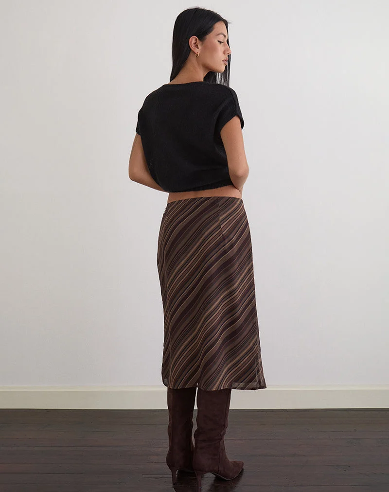 Abetzi Midi Skirt in Chiffon Mix Brown Stripe