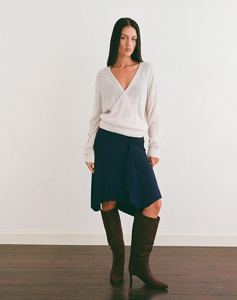 Saroya Plunge Wrap Top in Knit Ecru