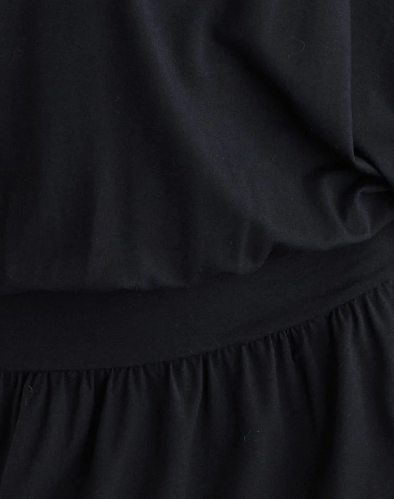 Osiri Batwing Plunge Mini Dress in Jersey Black