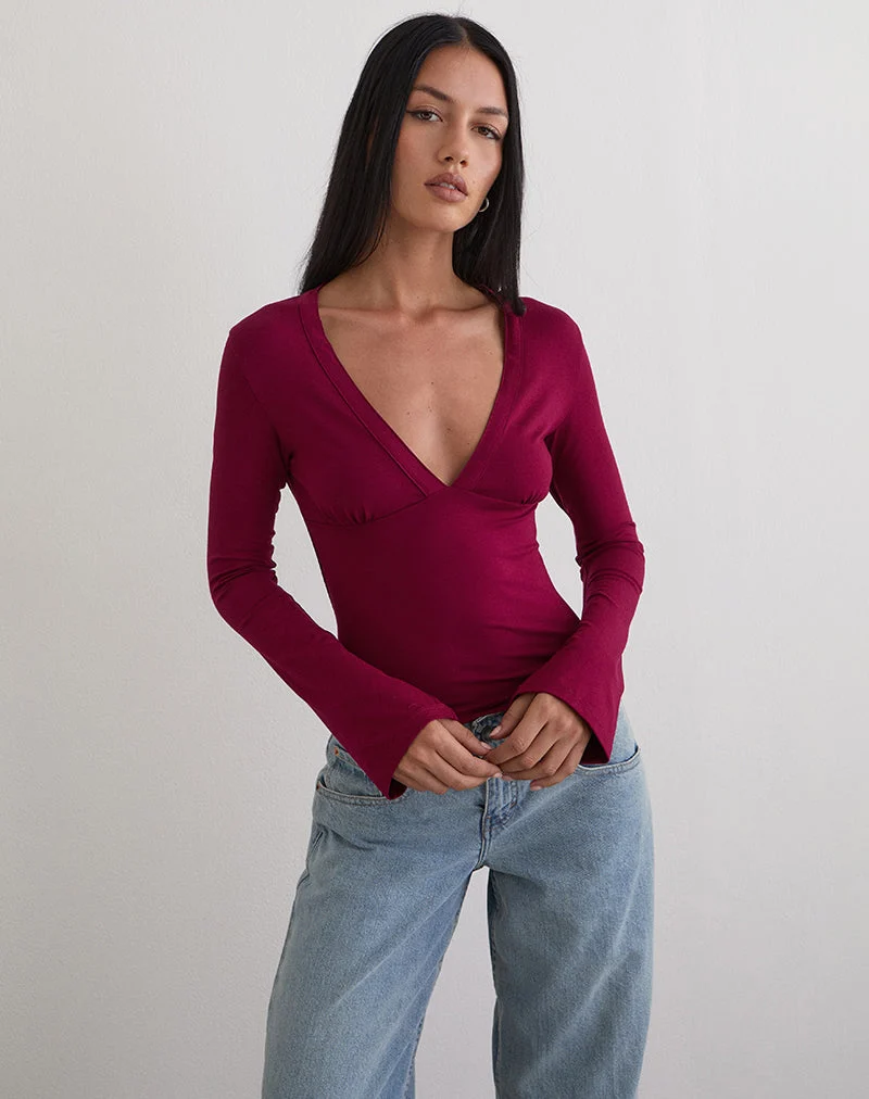 Emesy Long Sleeve Top in Burgundy