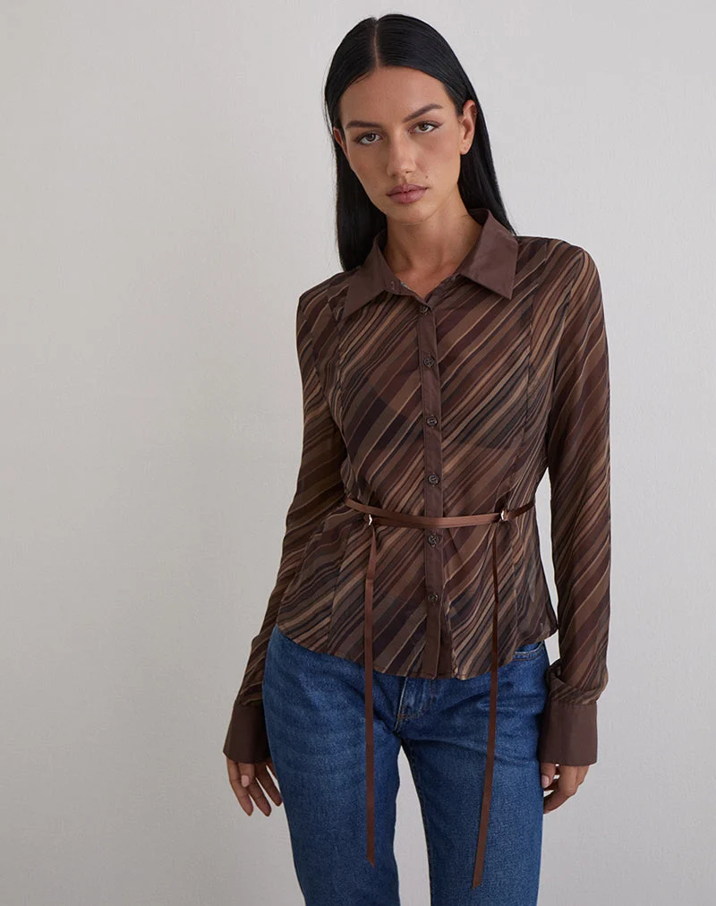 Chemise Christabel en mousseline de soie à rayures brunes