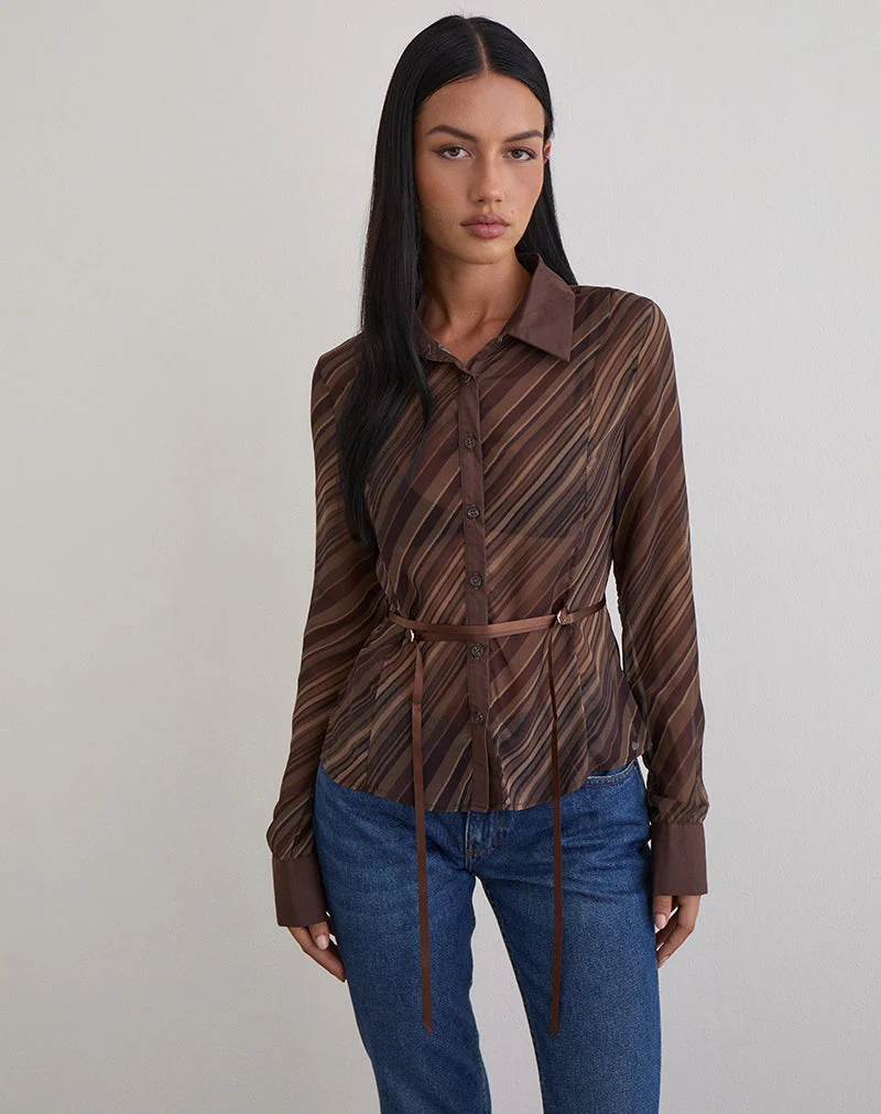 Chemise Christabel en mousseline de soie à rayures brunes