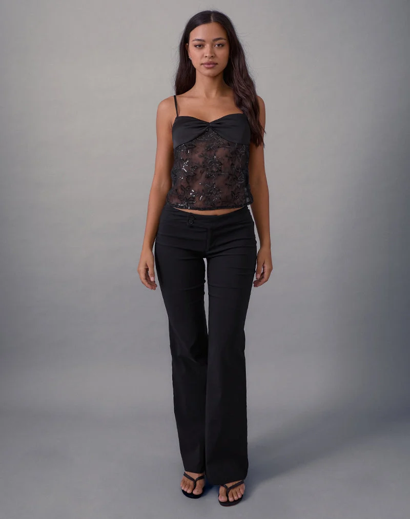 Rikasu Top in Floral Chiffon Sequin Black