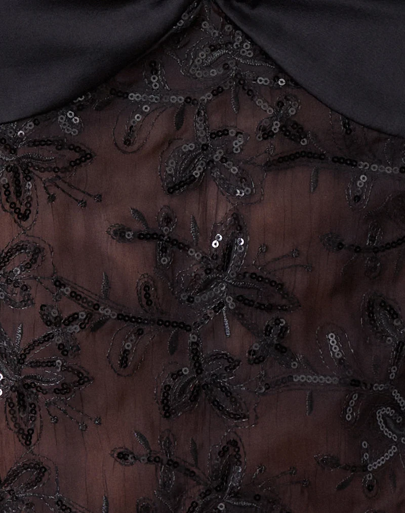 Rikasu Top in Floral Chiffon Sequin Black