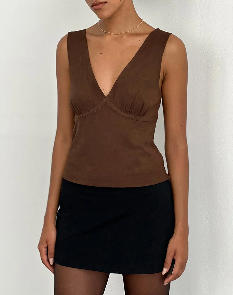 Top Vishata en faux daim marron