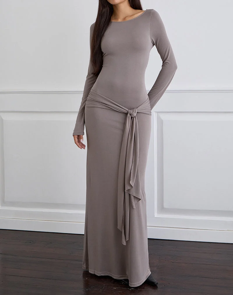 Zeya Maxi Dress in Cupro Taupe Grey