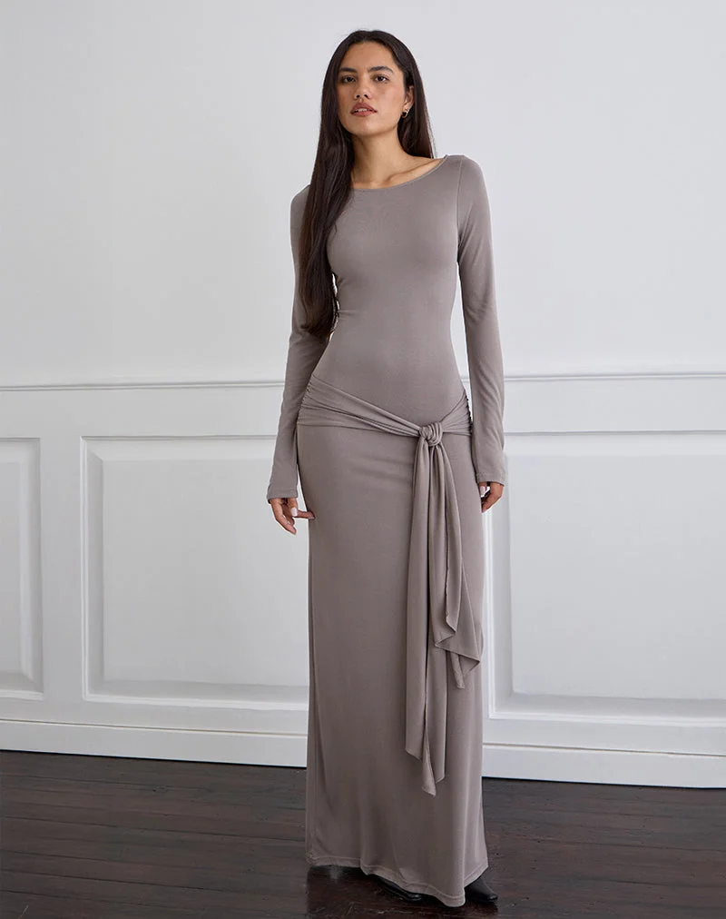 Zeya Maxi Dress in Cupro Taupe Grey