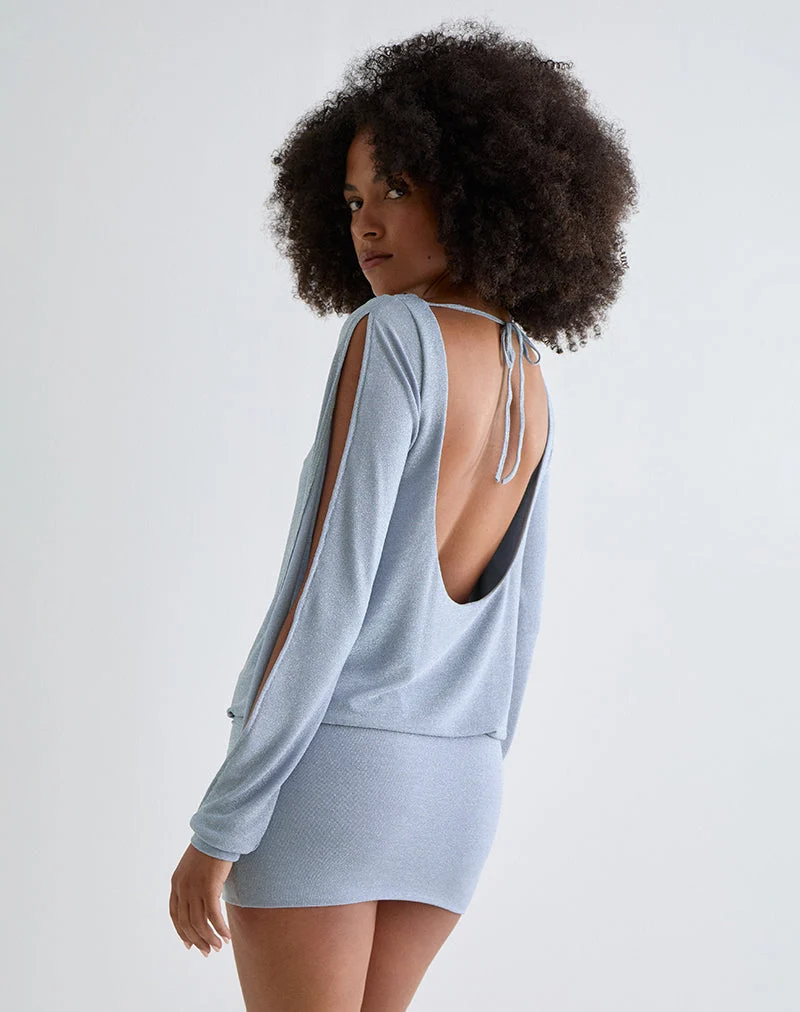 Carola - Mini robe avec bras découpés, bleu chatoyant