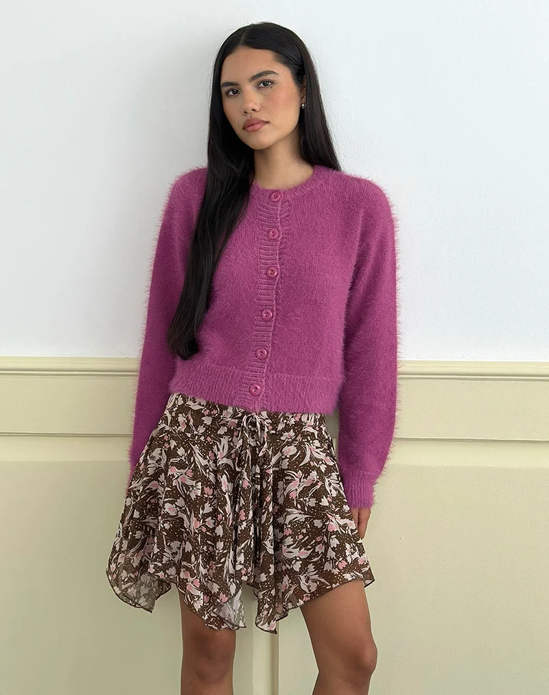 Cardigan Audrina en maille duveteuse raisin