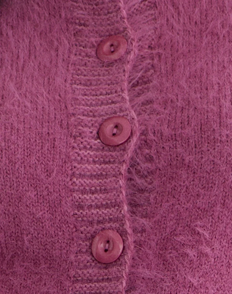 Cardigan Audrina en maille duveteuse raisin