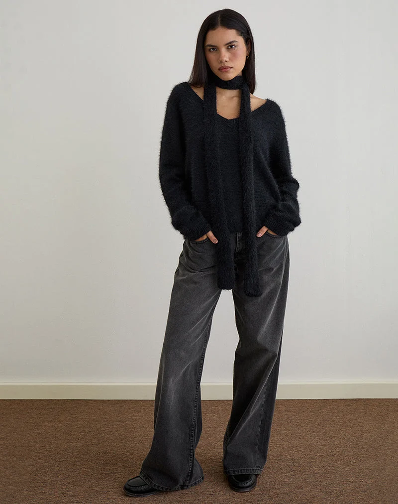 Pull Dikara avec écharpe en tricot noir