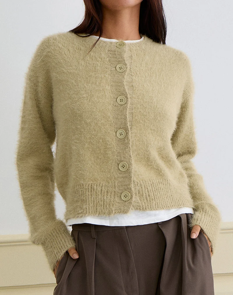 Cardigan Audrina en maille duveteuse Sage