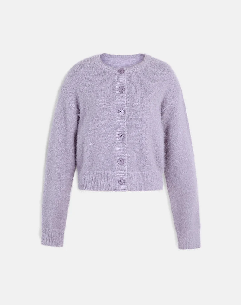 Cardigan Audrina en maille duveteuse Dusty Lilac