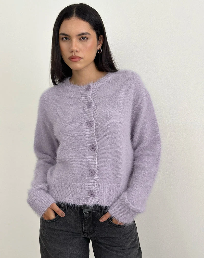 Cardigan Audrina en maille duveteuse Dusty Lilac