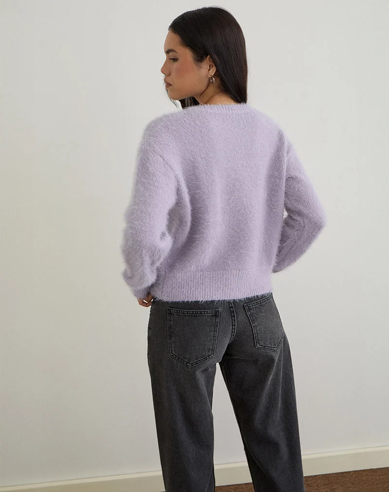 Cardigan Audrina en maille duveteuse Dusty Lilac