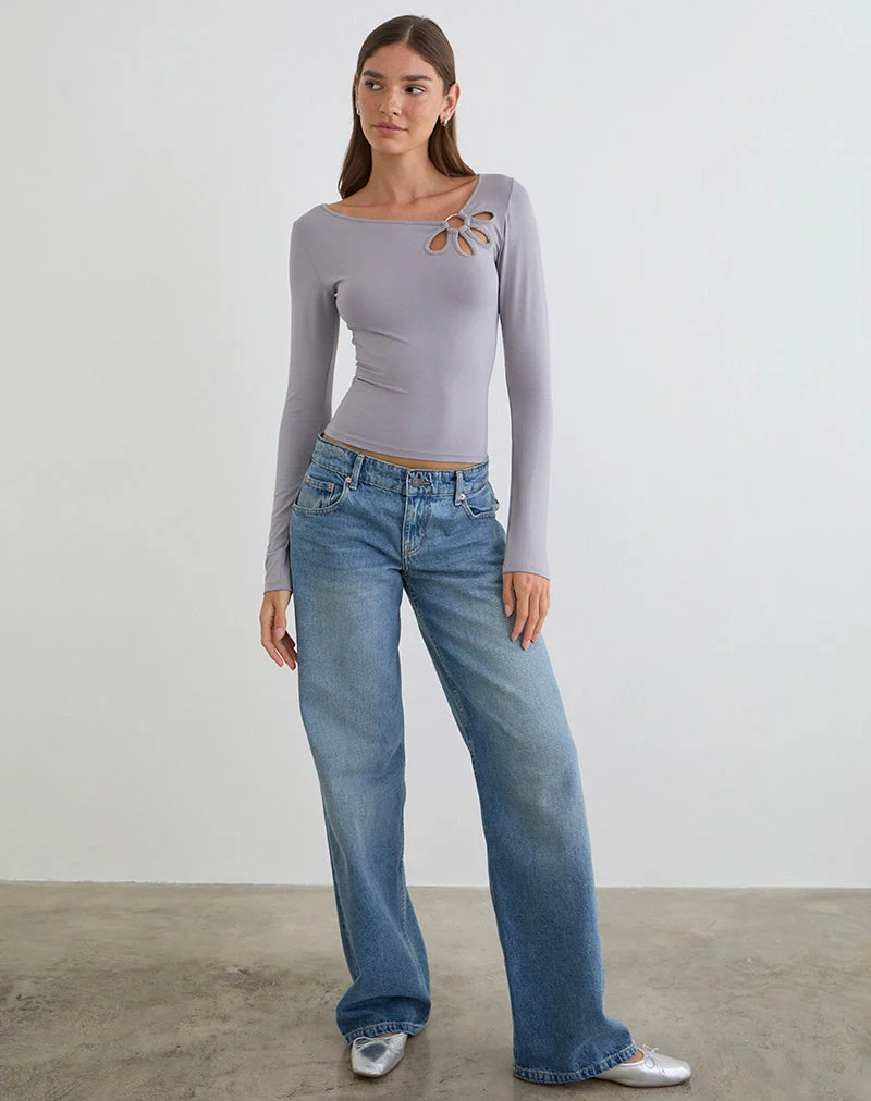 Haut à manches longues Donela avec anneau fleuri, gris lilas