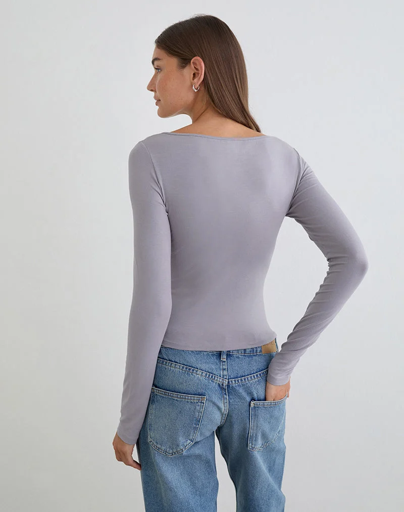 Haut à manches longues Donela avec anneau fleuri, gris lilas