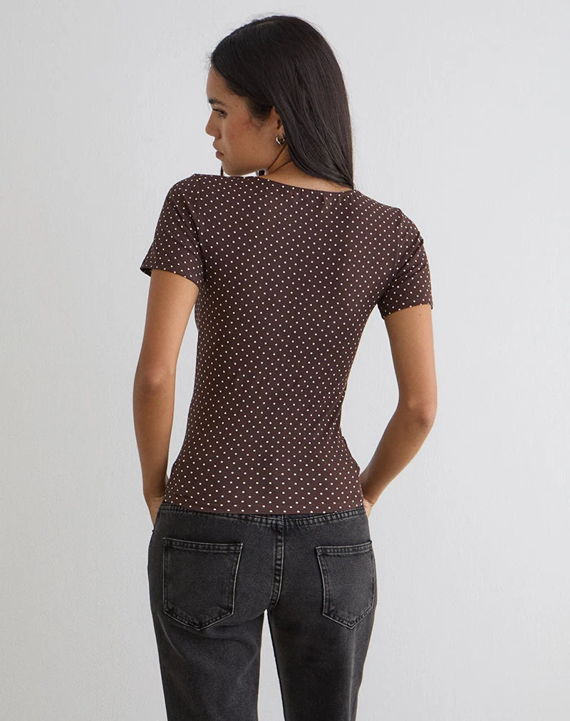 Haut Lobos Crossover en jersey micro pois marron