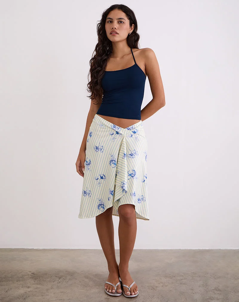 Jupe midi Esmeray à rayures florales crème