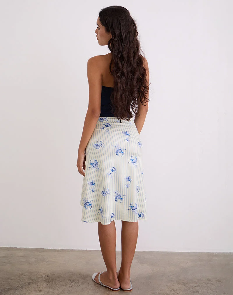 Jupe midi Esmeray à rayures florales crème