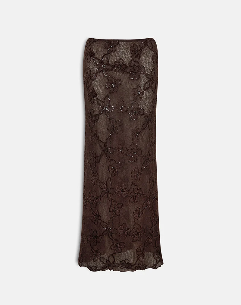 Jupe longue Alphia, couleur marron foncé