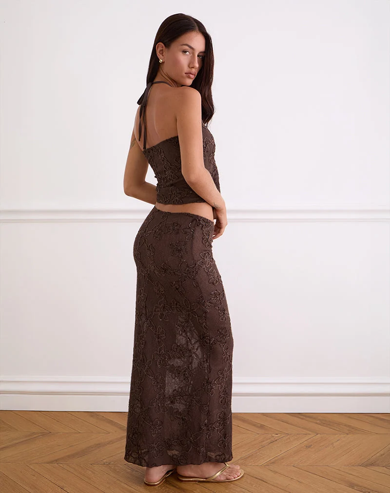 Jupe longue Alphia, couleur marron foncé