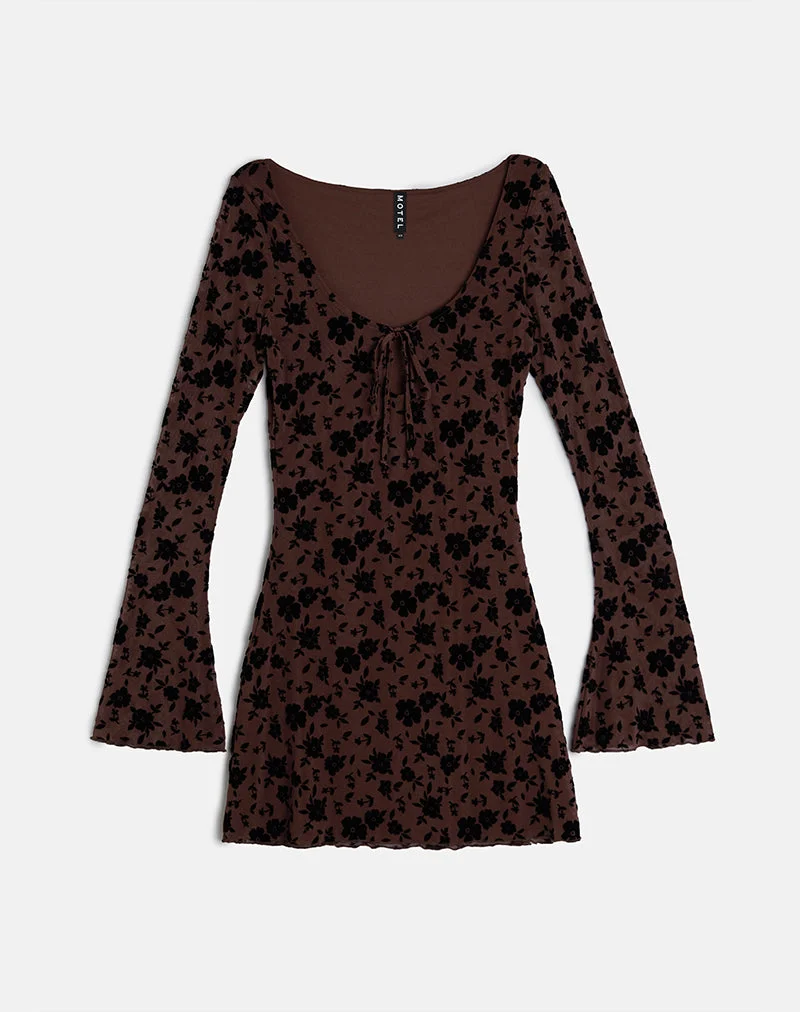 Gizio - Mini robe à manches longues en Garden Floral Brown