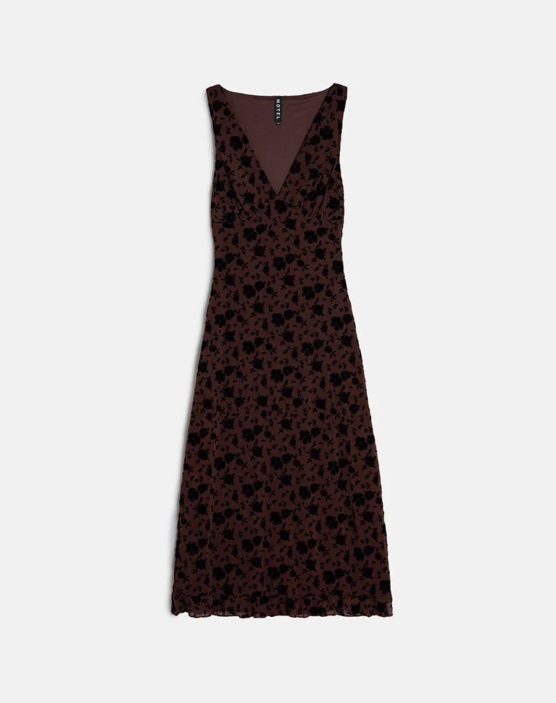 Gabriela Midi Dress in Garden Floral Brown