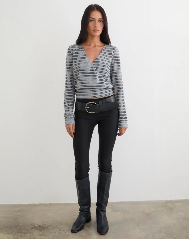 Haut Milzie à rayures horizontales en tricot gris et noir