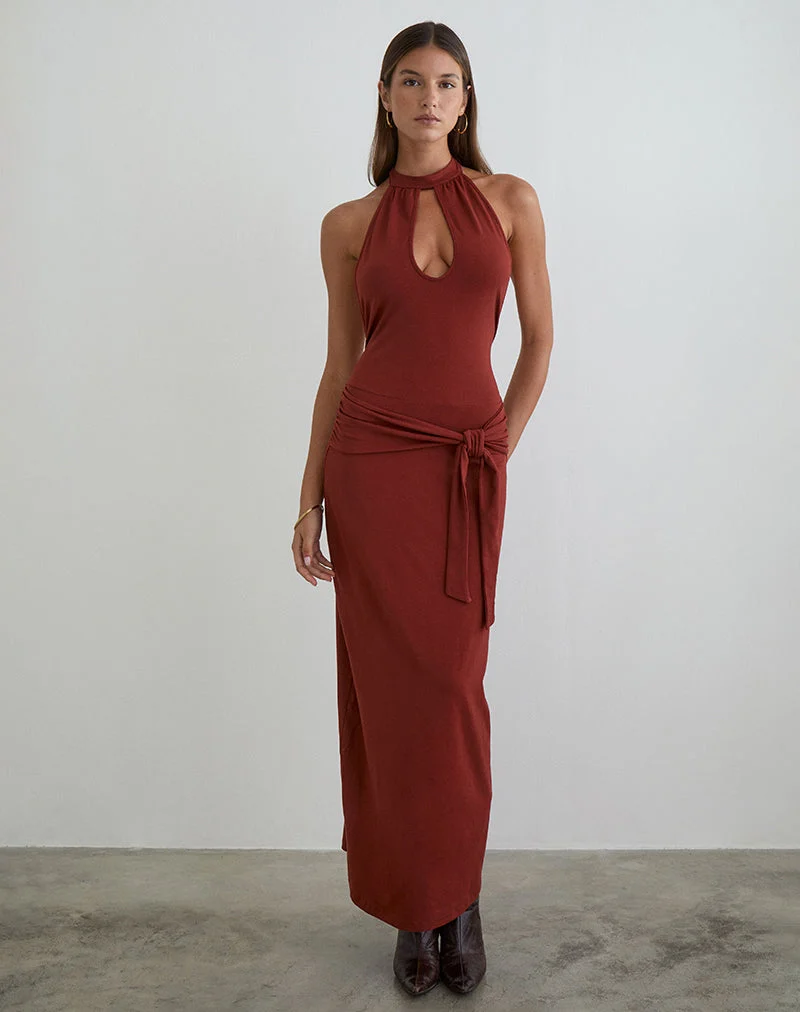 Robe longue Viorela en jersey couleur brique cuite