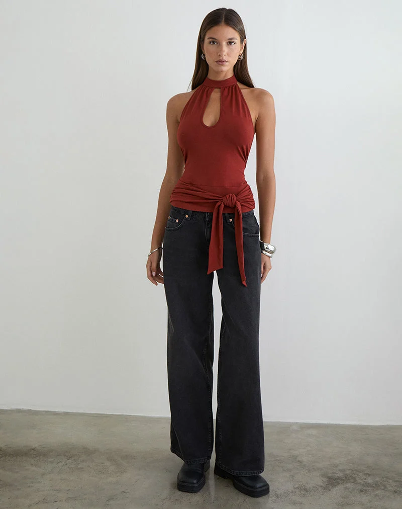 Haut Verbina Keyhole en jersey couleur brique cuite