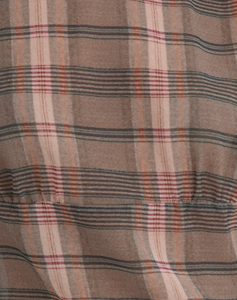 Sekala Top à carreaux flous marron et rose