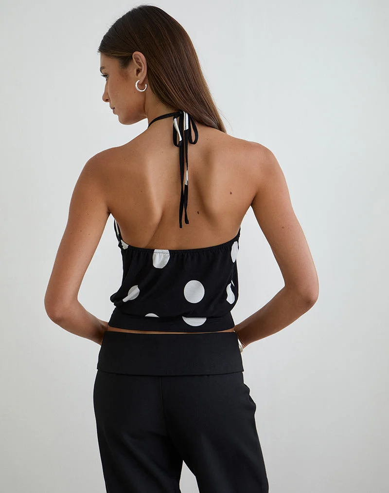 Haut dos nu Saerin noir monochrome à pois blancs