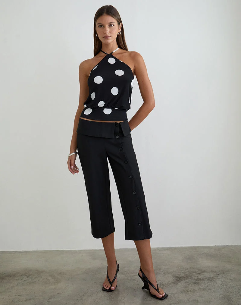 Haut dos nu Saerin noir monochrome à pois blancs