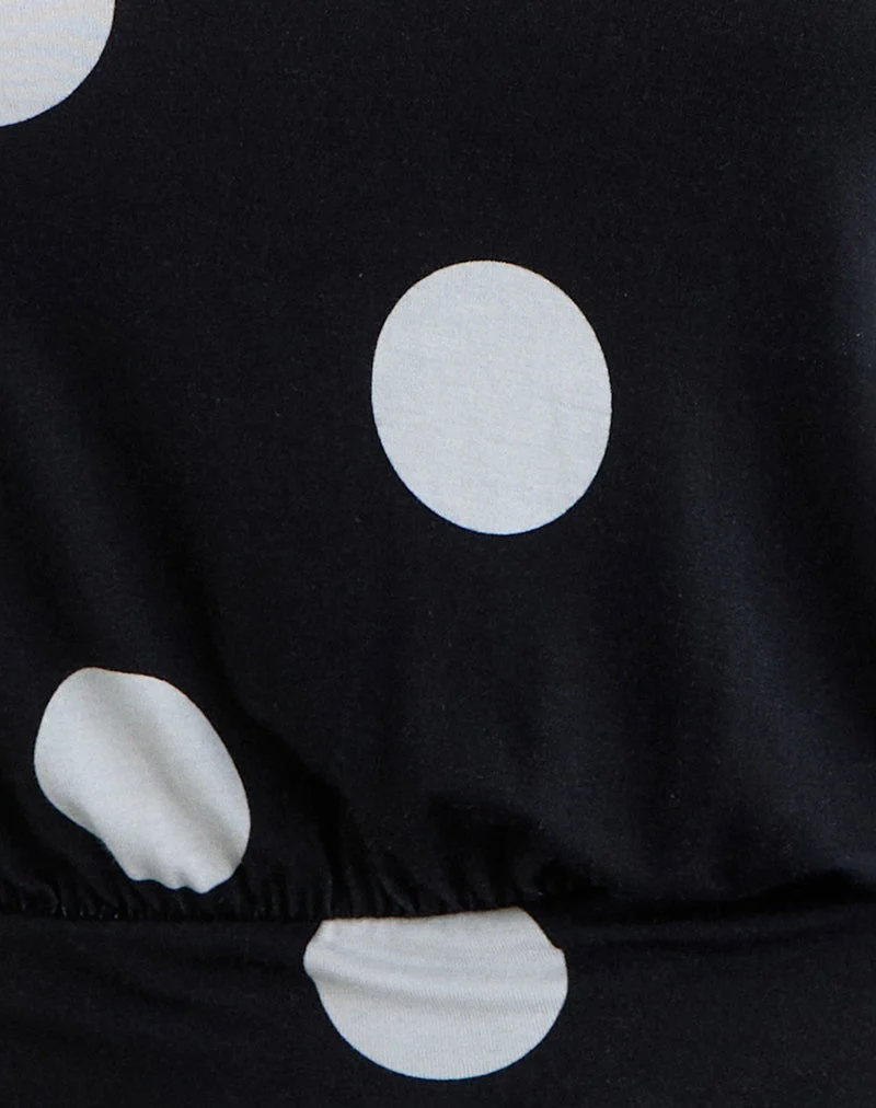 Haut dos nu Saerin noir monochrome à pois blancs