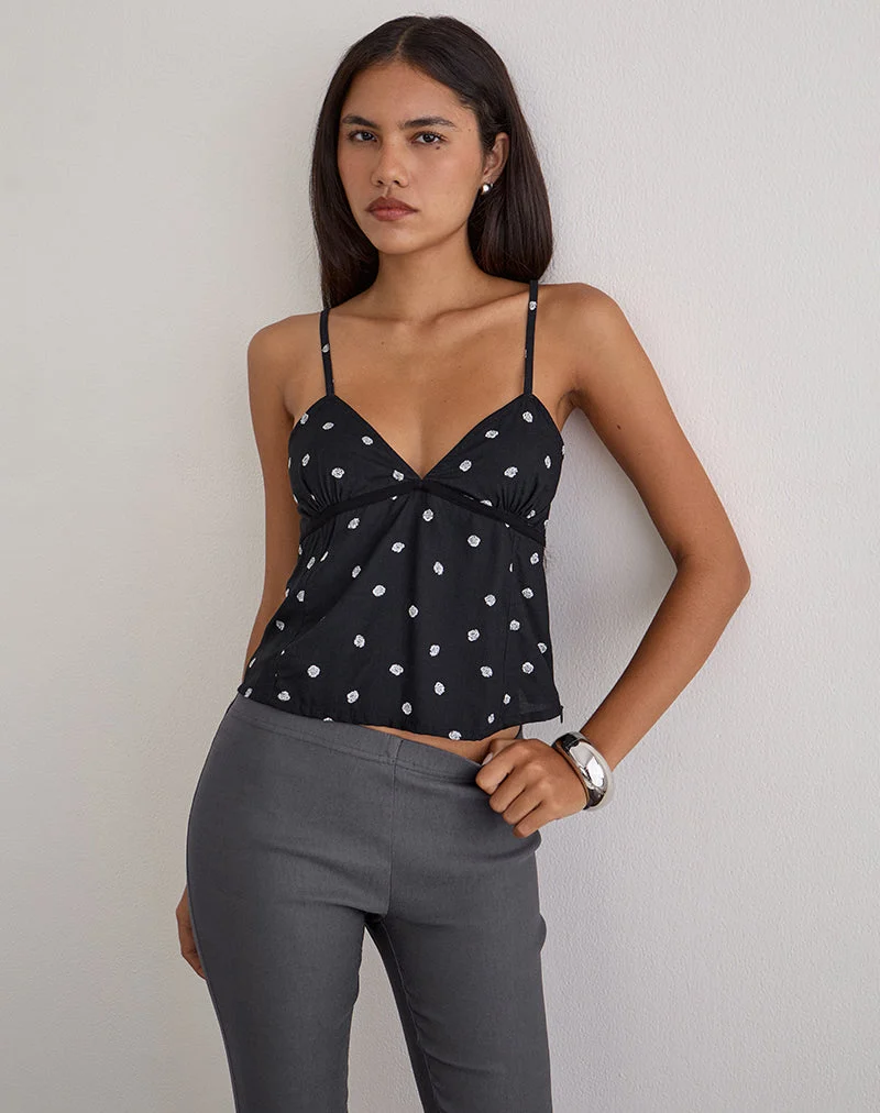 Haut camisole Blues A en noir à petites roses