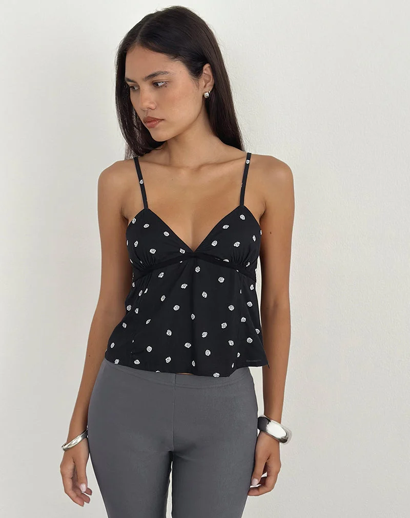 Haut camisole Blues A en noir à petites roses