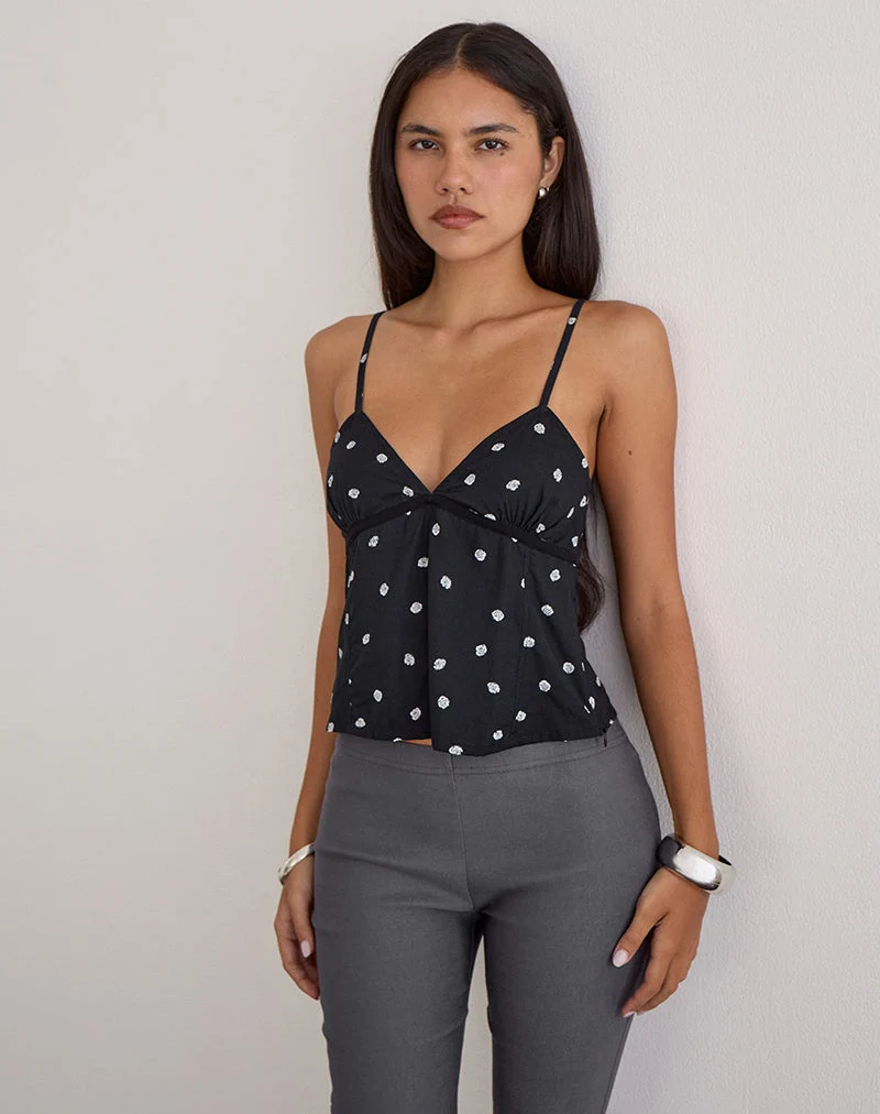 Haut camisole Blues A en noir à petites roses