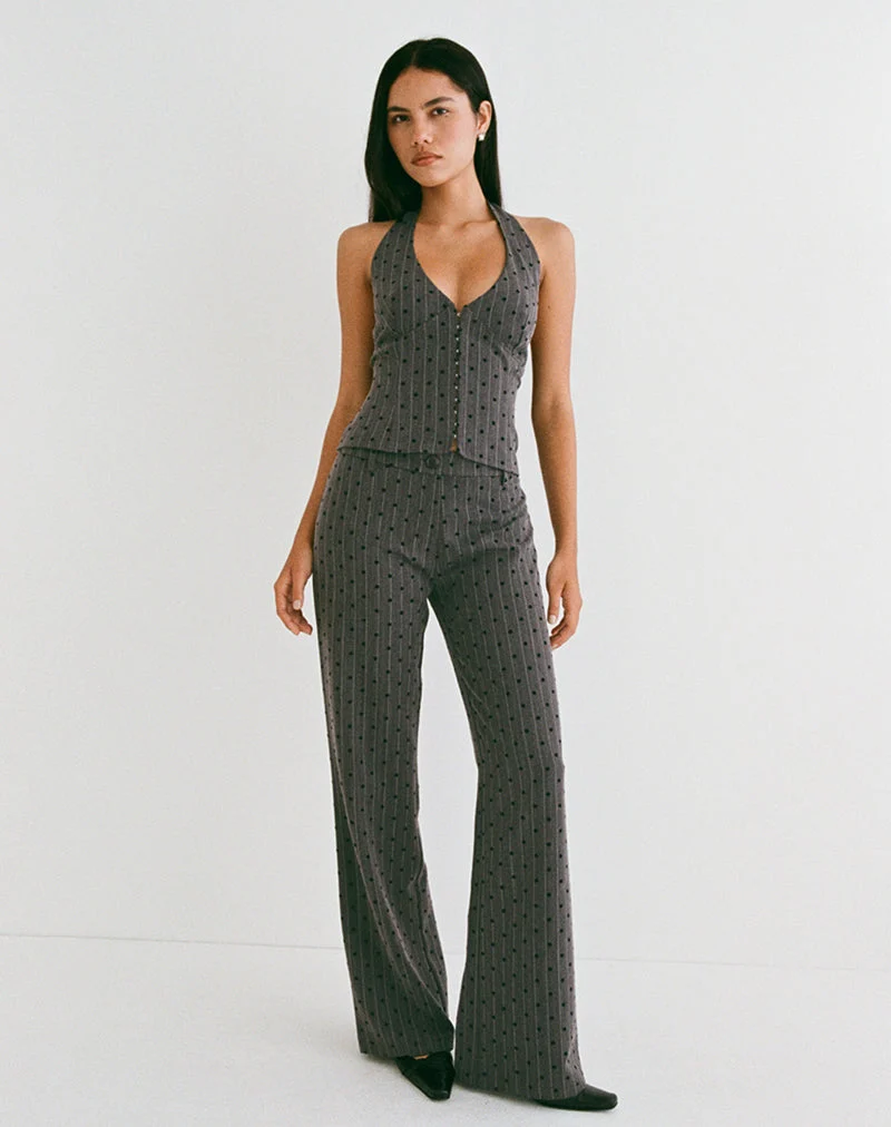 Pantalon Tatina gris anthracite à rayures polka