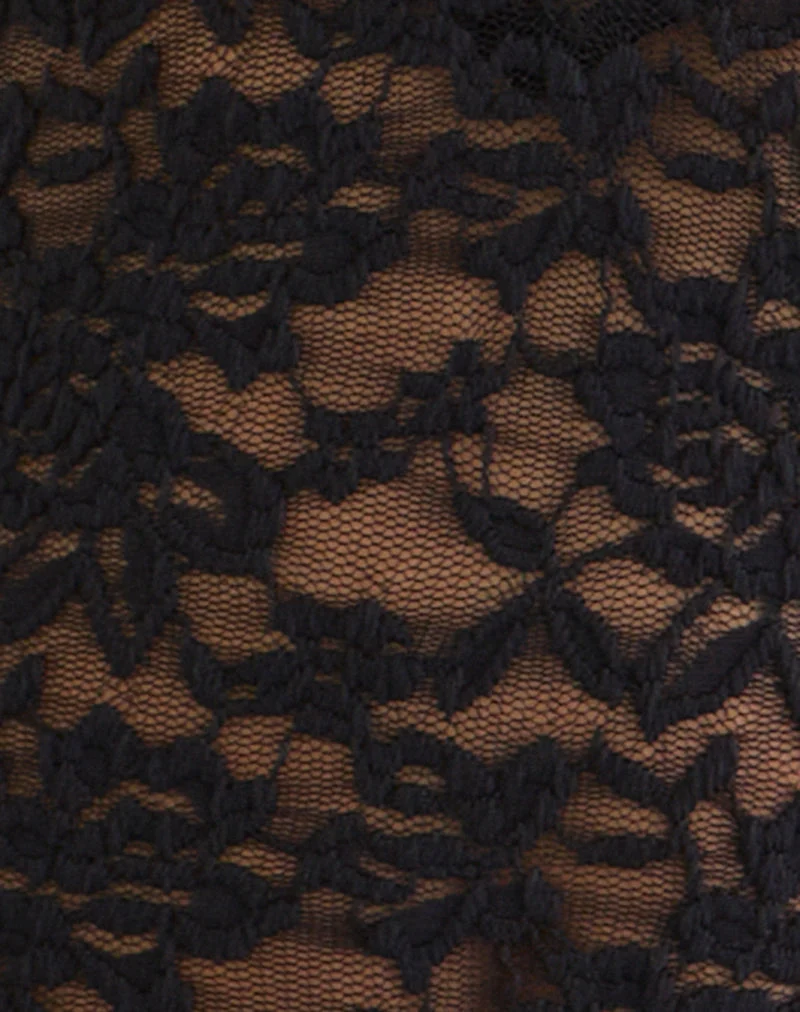 Haut à manches longues et décolleté plongeant Mahota en dentelle noire