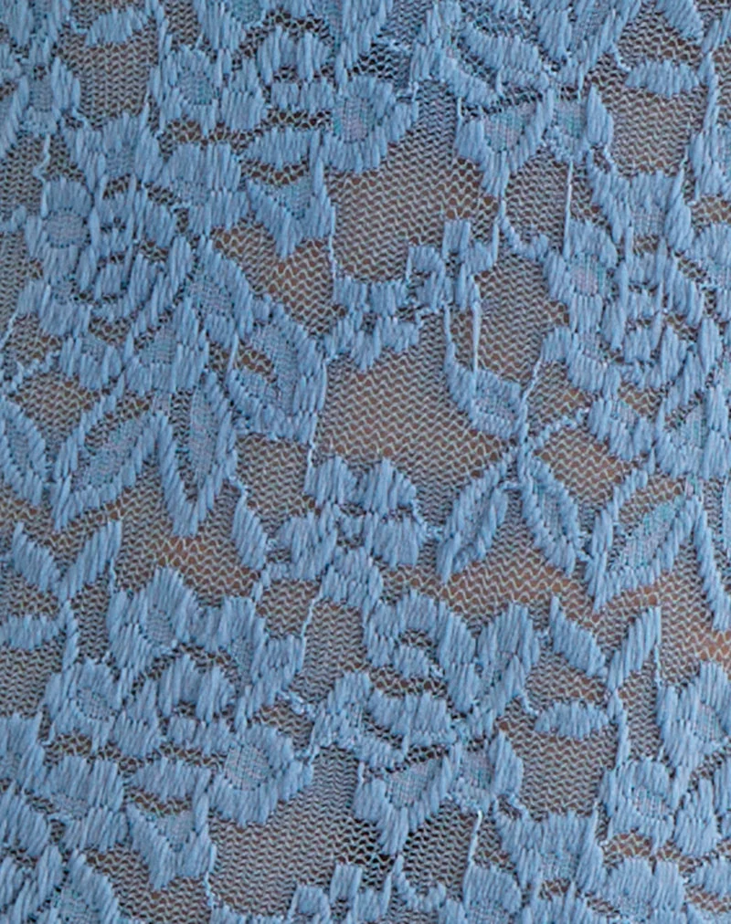 Haut à manches longues et décolleté plongeant Mahota en dentelle bleu foncé