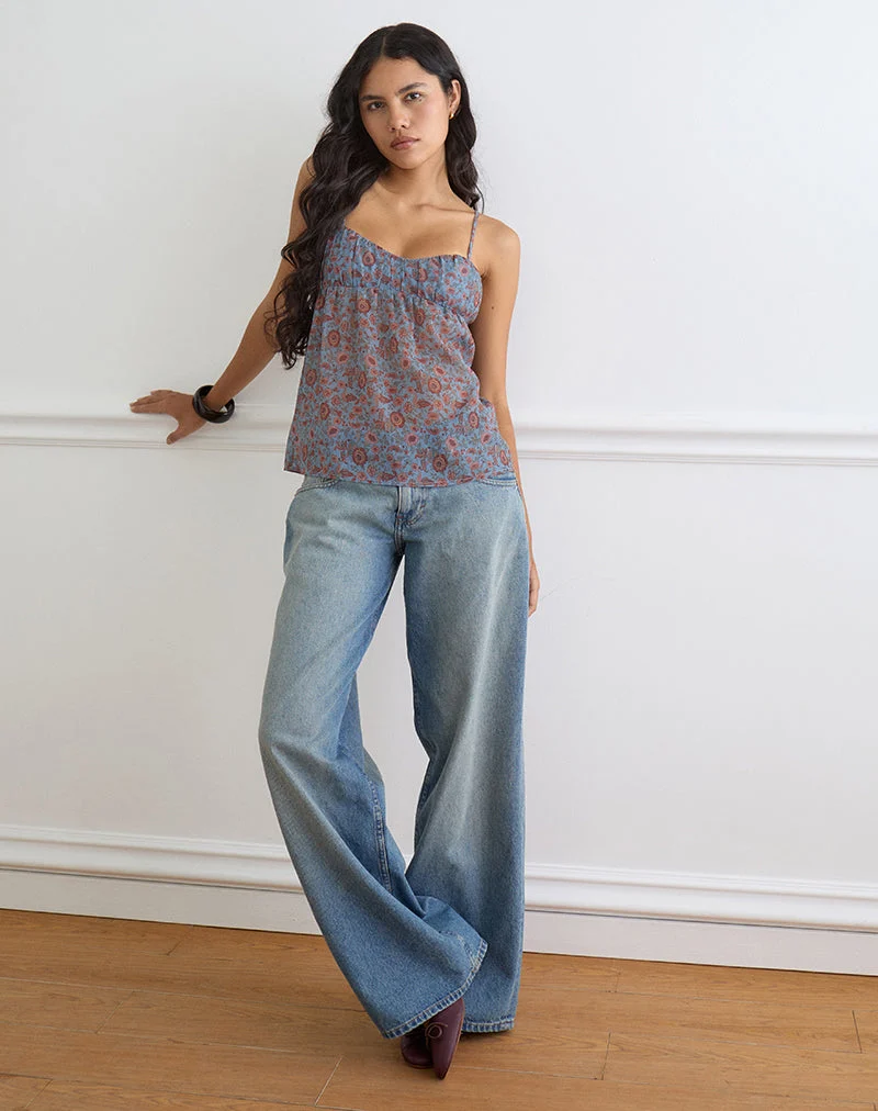 Top Cami Camden en mousseline bleu « Shadow Blossom »
