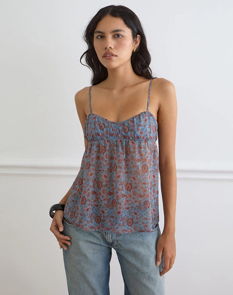 Top Cami Camden en mousseline bleu « Shadow Blossom »
