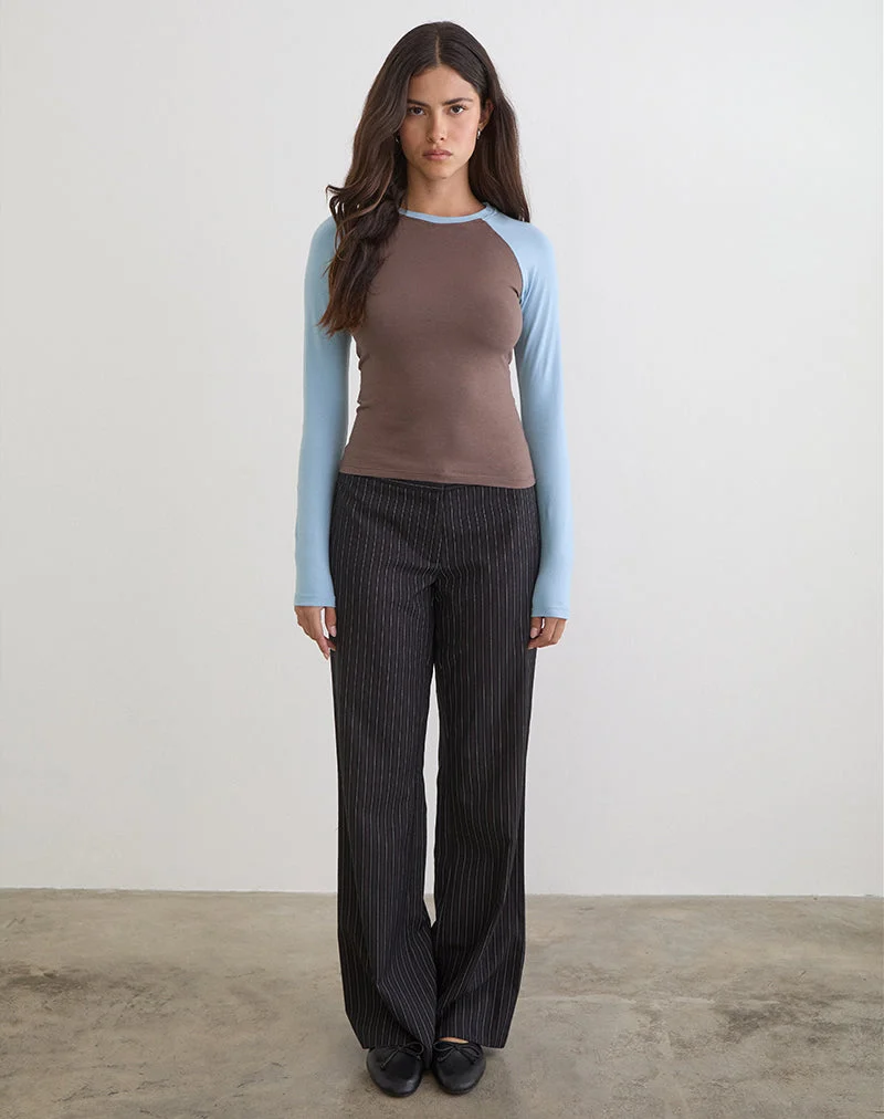 Haut à manches longues Balqis, mélange de couleurs « Coffee Quartz » et « Nantucket Blue »